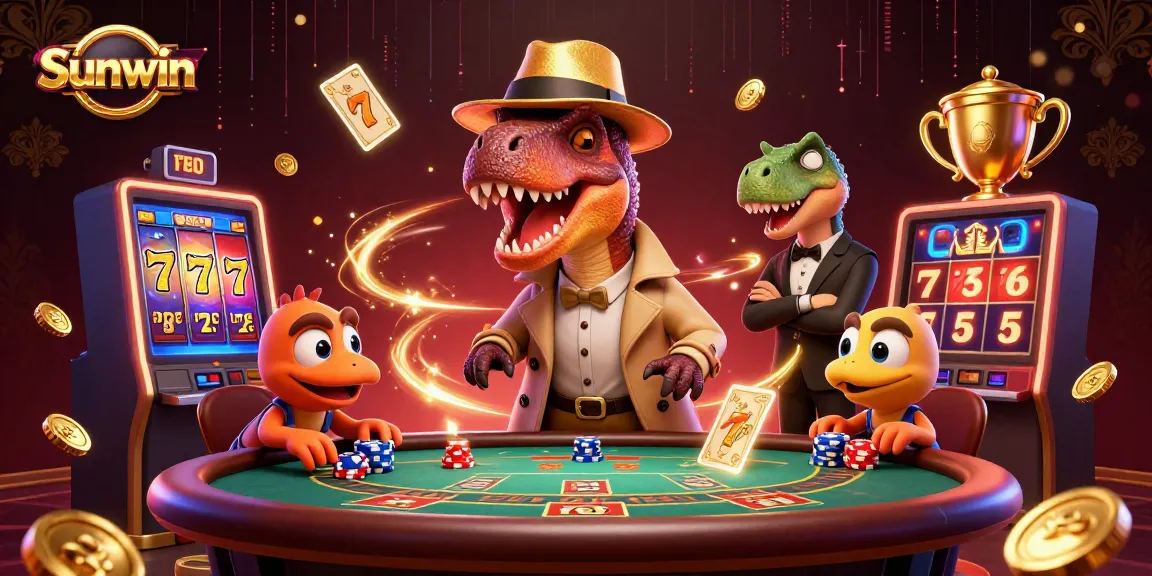 Sunwin captivates players at a vibrant blackjack table featuring animated characters and lively casino elements.