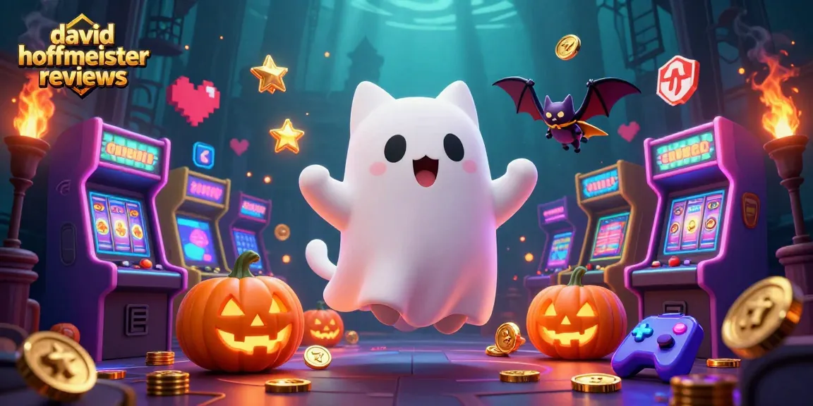 Engaging scene showcasing a friendly ghost cat in a haunted casino, embodying david hoffmeister reviews and vibrant gambling elements.
