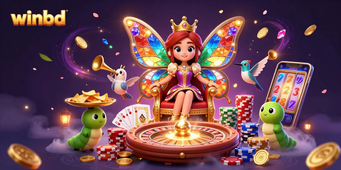 Winbd players engage with a vibrant 3D casino scene filled with jewels and games.
