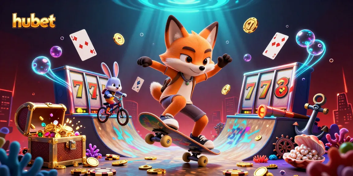 Experience thrilling hubet action in this dynamic 3D casino scene with vibrant symbols and characters.