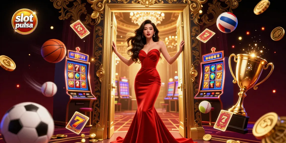 Explore the exciting world of slot pulsa with dynamic casino elements in this captivating illustration.