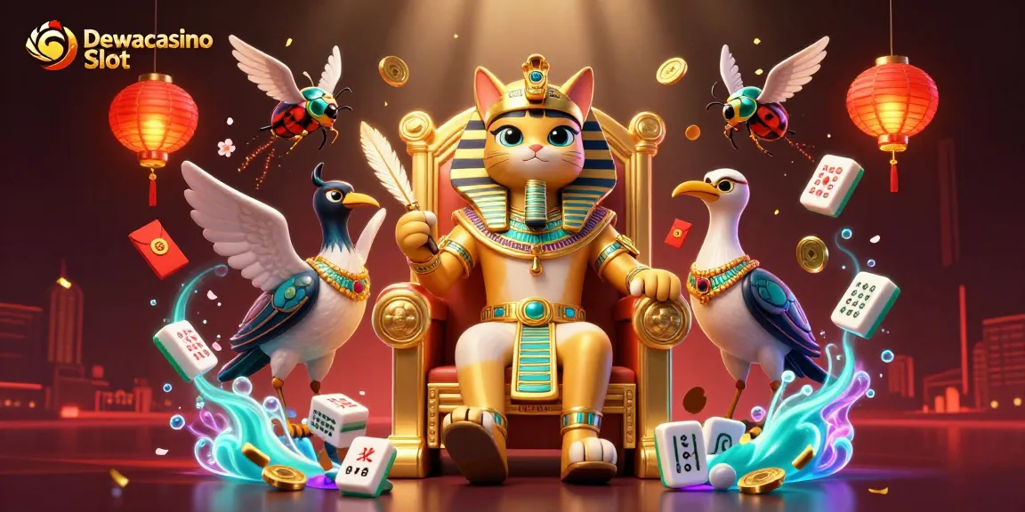 Dewacasino Slot showcases the excitement of winning with vibrant characters and gambling elements in 3D illustration.