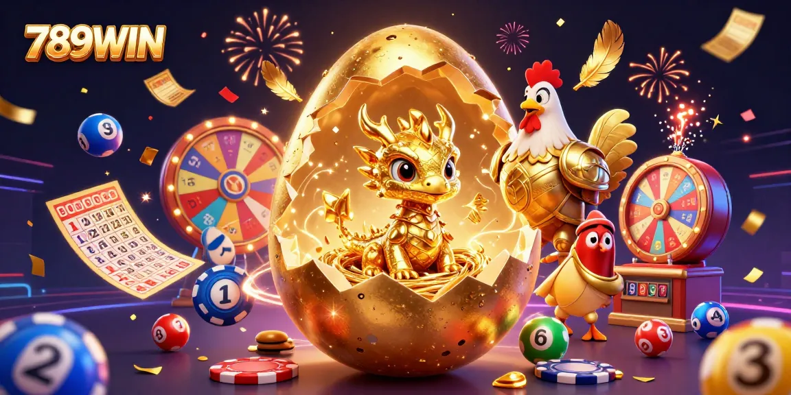 Engage with 789WIN's thrilling gaming scene featuring a golden dragon and vibrant lottery elements.
