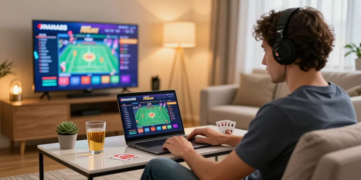 Engaged user enjoying ONANA88 in a cozy living room, illustrating online gaming comfort and excitement.