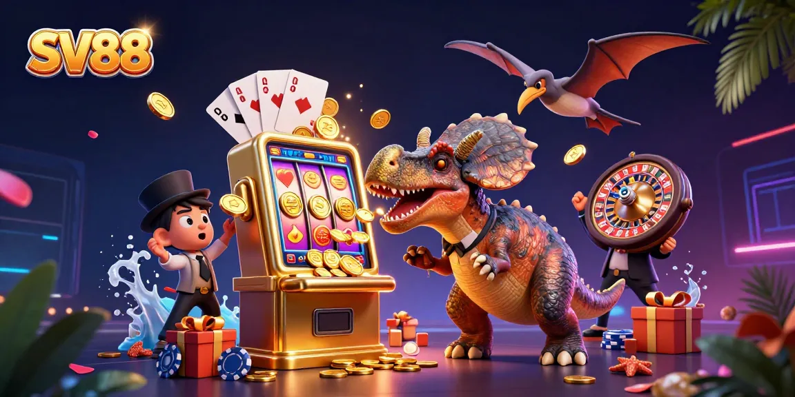 SV88 features a pachycephalosaurus winning jackpots with casino elements around, captivating gamblers.