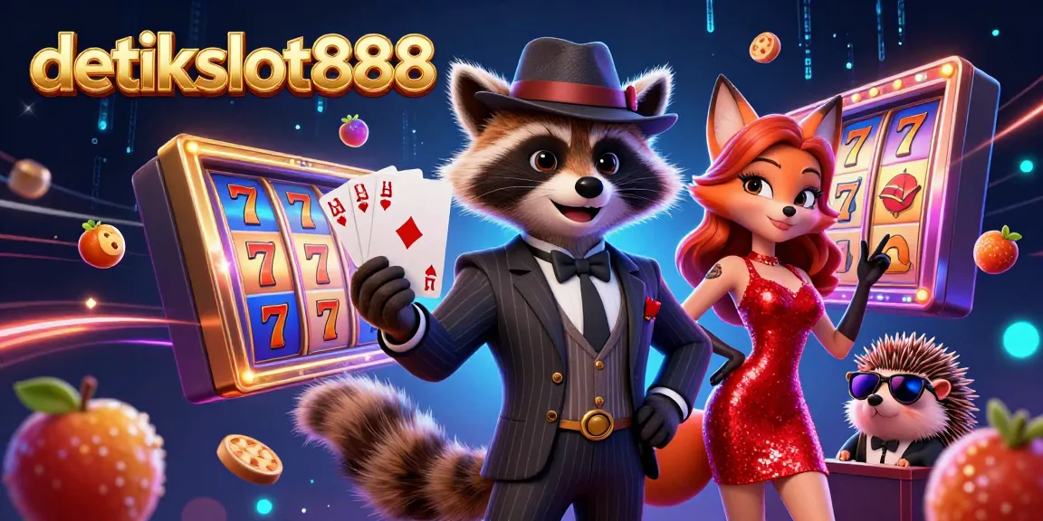 Experience winning excitement with detikslot888 in this dynamic 3D casino illustration.