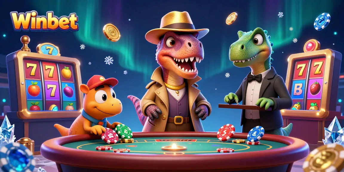 Experience the excitement of Winbet at a blackjack table with lively gaming elements and colorful characters.