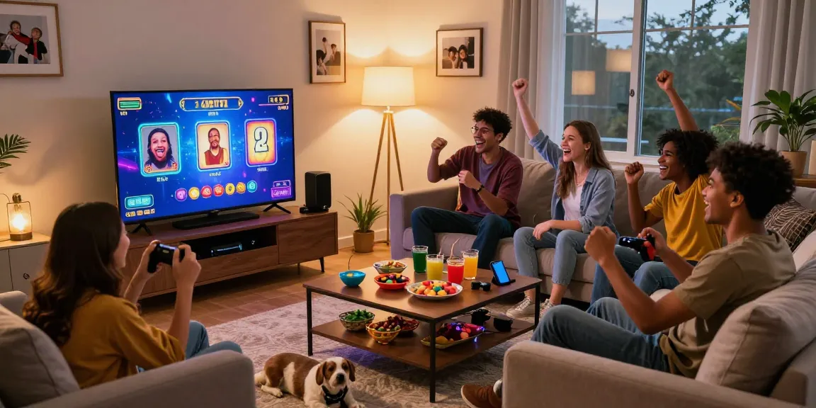 Play for free and enjoy exciting multiplayer gaming moments with friends in a cozy living room.