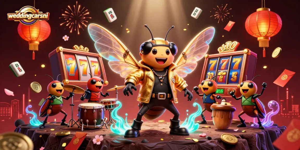 weddingcarsni's slot gaming experience portrayed with vibrant 3D illustrations of characters and symbols.