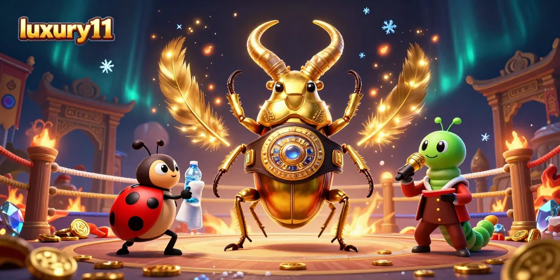 Experience thrilling gameplay at luxury111 with a dynamic 3D scene featuring a boxing beetle champion.