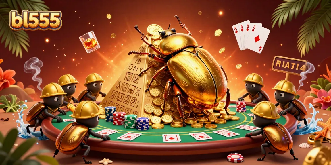 Experience the thrill of winning at bl555 with cartoon characters navigating a casino pyramid of riches.