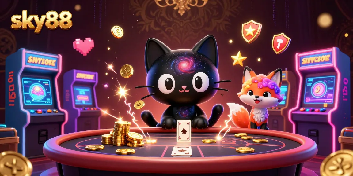 Experience the excitement of sky88 casino with our captivating cosmic scene featuring a black hole cat and a nebula fox.