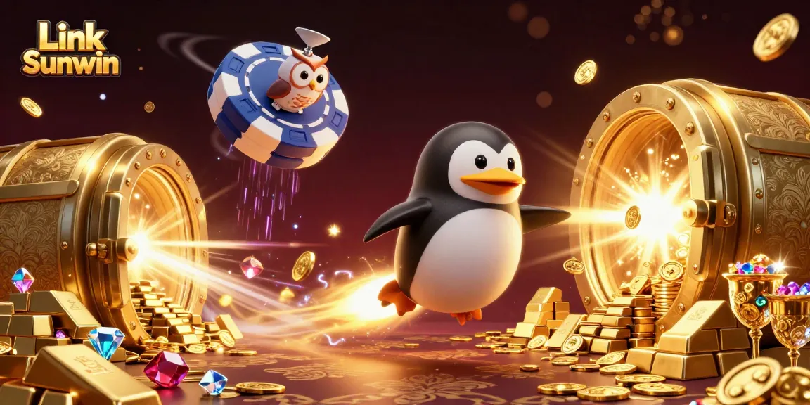 Experience winning strategies with Link Sunwin in a vibrant casino-themed digital illustration.