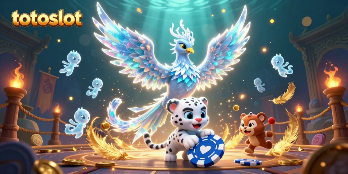 Experience the thrill of totoslot with an ice phoenix, snow leopard, and animated gambling elements.