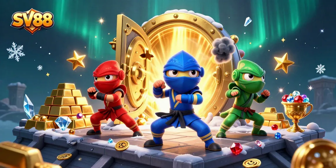 Experience thrilling bets at SV88 with dynamic chameleon ninjas amidst a treasure trove of gold.