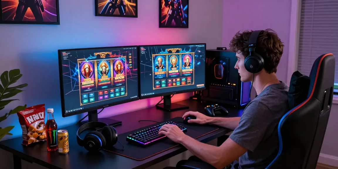 rajakhodam89 login scene with a user immersed in a gaming setup featuring vibrant visuals and modern equipment.