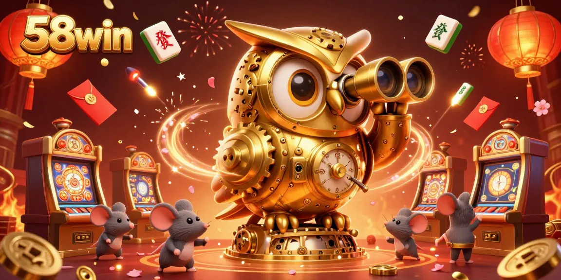Join the thrilling action at 58win as golden owls and charming mice animate the bustling casino atmosphere.