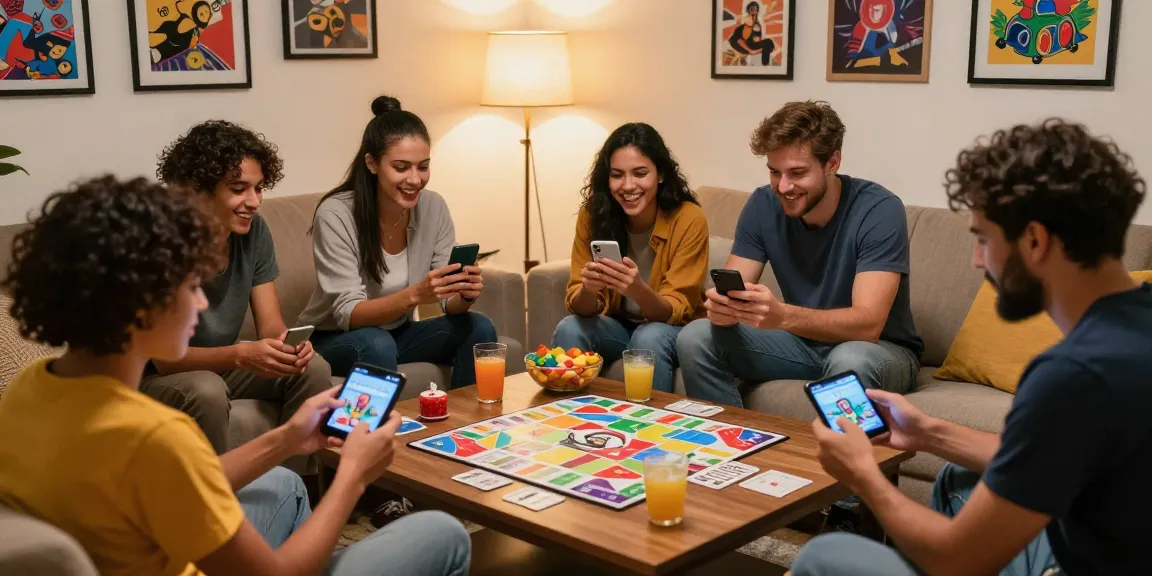 Friends play online Card Rummy in a cozy living room setting.