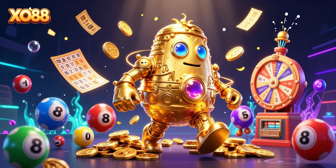 Win big with XO88's golden golem amidst thrilling casino action and vibrant lottery dynamics.