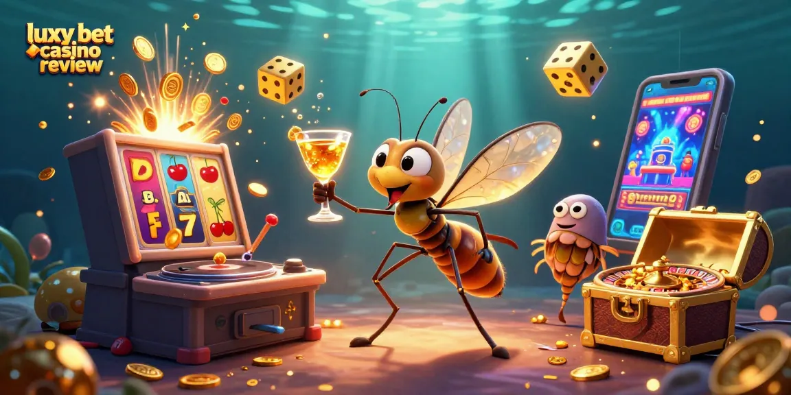 Experience the thrill of the luxy bet casino review with a lively scene featuring a unique casino mascot and dynamic elements.