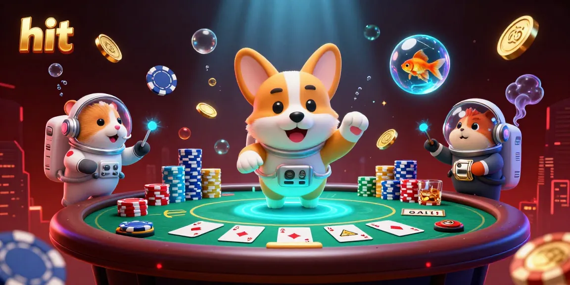 Hit your jackpot with a floating astronaut corgi and vibrant poker scene in an exciting casino!
