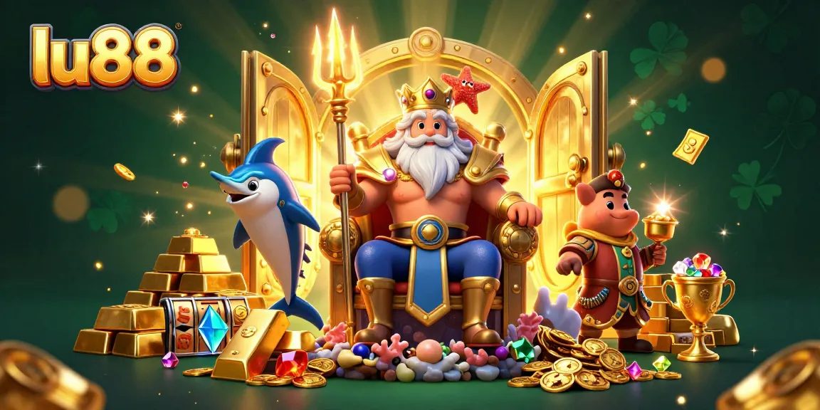 Spin the reels with lu88's vibrant 3D casino scene filled with treasures and excitement!