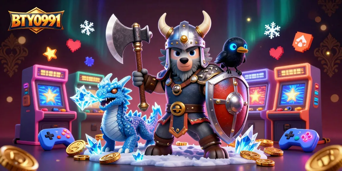 Engage with BTY0991 casino adventures featuring Viking warrior, fierce dragon, and arcade excitement.
