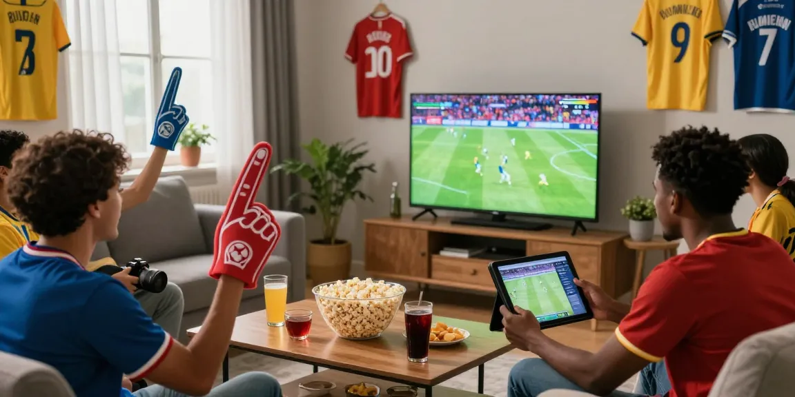 Excited fans enjoying Pelotalibre live football match together at home.