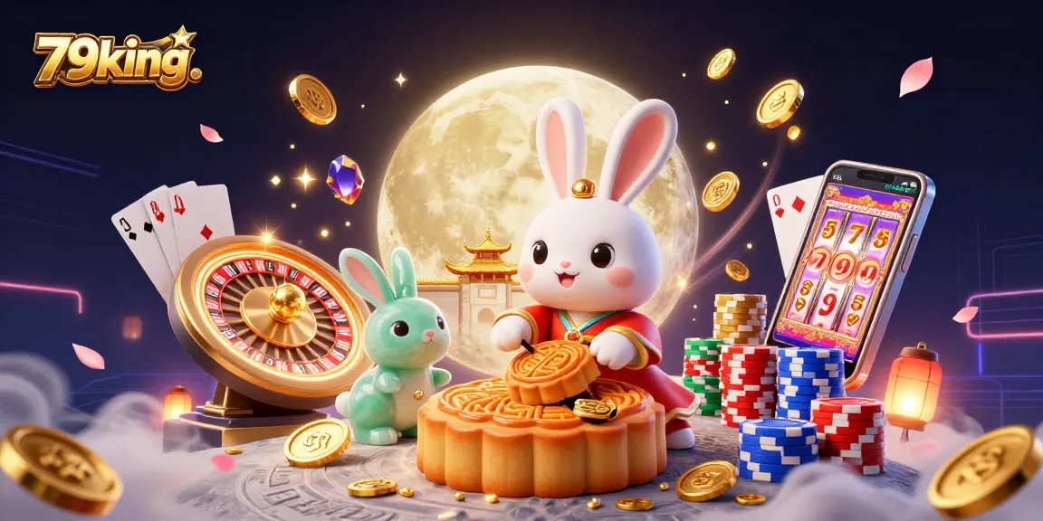 Experience the thrill at 79king. with the moon rabbit uncovering unique poker chips amidst dazzling casino elements.