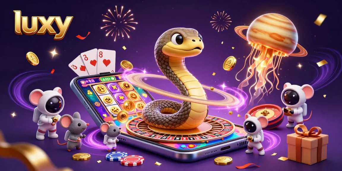 Place bets with luxy on the cosmic roulette wheel featuring a Saturn snake illustration and astronaut mice.