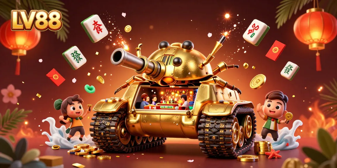 Experience thrilling gaming at LV88 with a dynamic illustration of a casino inside a golden beetle tank.